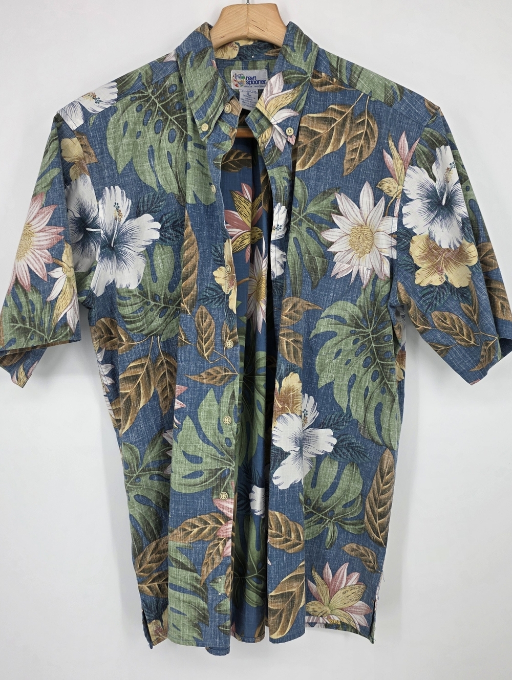 Reyn Spooner Hawaiian Floral Button-Up Shirt Size L Blue/Green Multi.